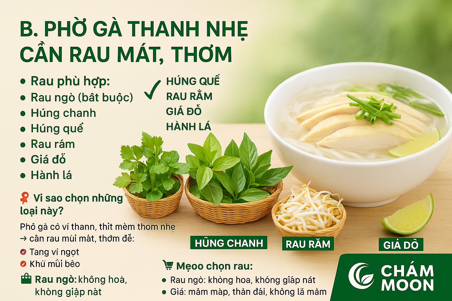cách chọn rau cho phở gà