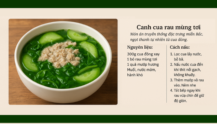 Canh rau mùng tới nấu với cua.