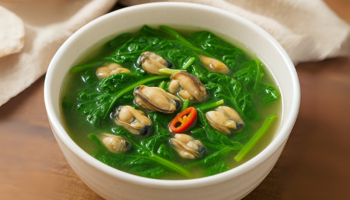 Canh rau mùng tới với nghêu/nghao.
