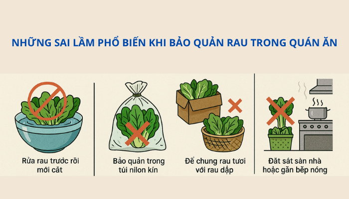 Những sai lầm phổ biến khi bảo quản rau trong quán ăn.