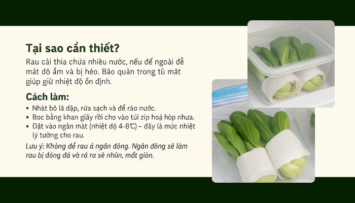 Bảo quản rau cải thìa bằng túi zip.